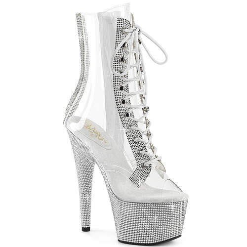 Ботильоны Bejeweled-1021C-2, каблук 7 дюймов, высота 2 3/4 дюйма, открытый носок, PF, боковая молния, прозрачный/серебристый