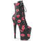 Ботинки Pleaser Flamingo-1020KISSES *Каблук 8 дюймов, ботильоны с принтом губ, шнуровкой PF высотой 4 дюйма, молния сбоку, чёрная искусственная кожа