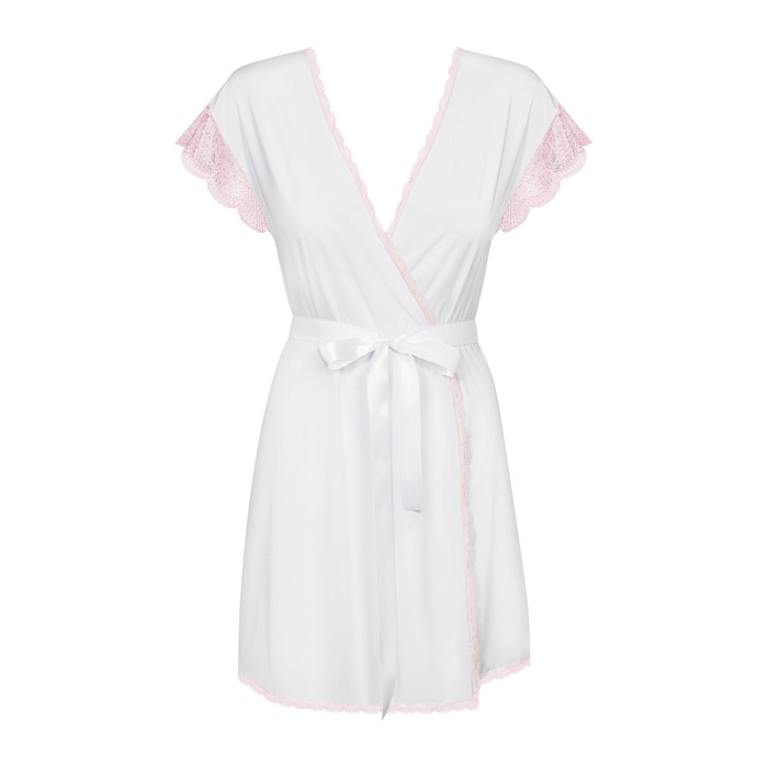 Пеньюар белый с розовым кружевом Obsessive Girlly, S/M
