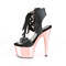 Босоножки Pleaser Adore-700-14, каблук 7 дюймов, 2 3/4 дюйма, шнуровка спереди, чёрная искусственная кожа/розовое золото