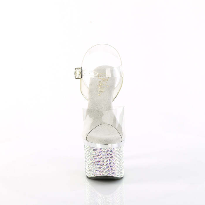Босоножки Esteem-708DM *7-дюймовый каблук, 3-дюймовый ремешок на щиколотке с ремешком PF, с RS, прозрачный/серебристый хром