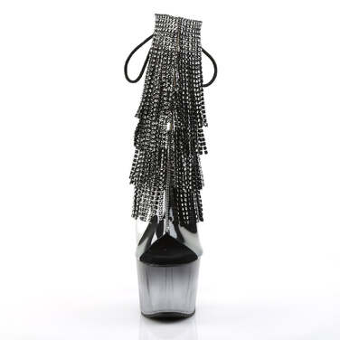 Чоботи Adore-1017RSFT на підборах 7 дюймів, 2 3/4 дюйма з відкритим носком/підбором, шнурівкою та бахромою, прозорі/чорні