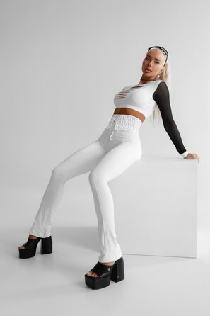 ЛЕГИНСЫ WHITE LEGGINGS WITH RUFFLED WAISTBAND