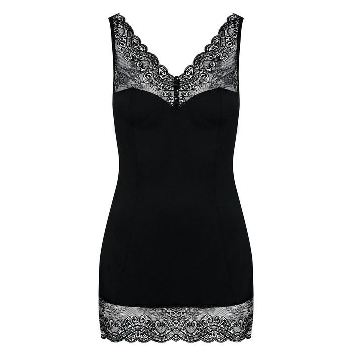 Сорочка с кружевной отделкой Obsessive Miamor Сhemise черная, S/M