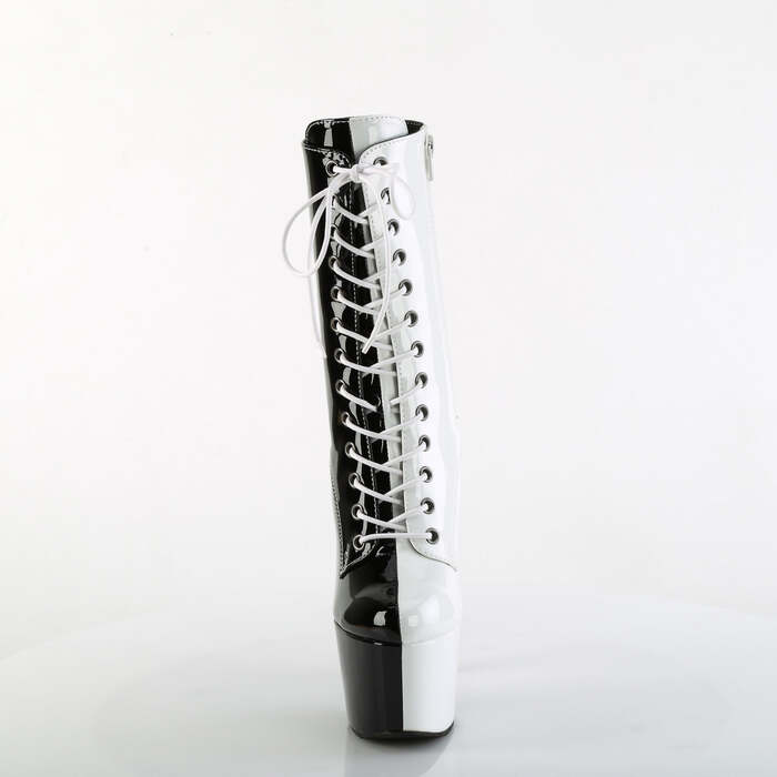 Ботинки Adore-1040TT, каблук 7 дюймов, высота PF 2 3/4 дюйма, двухцветные, со шнуровкой, молния сбоку, черно-белые