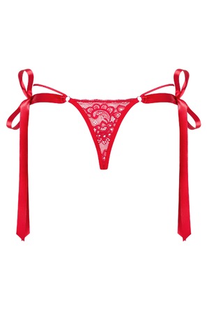 Стринги мереживні Obsessive Lovlea з атласними зав'язками, червоний, L/XL