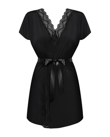 Халатик Obsessive Diyosa с атласным поясом, черный, S/M