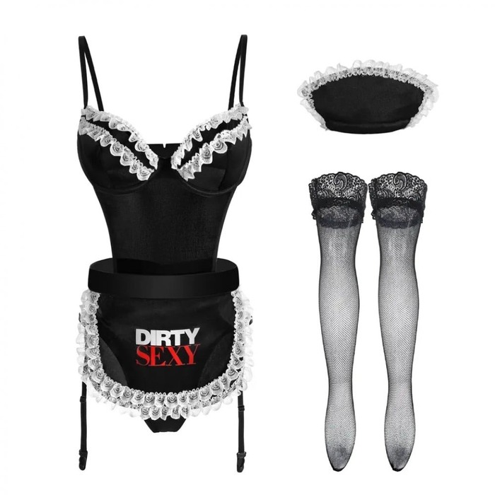 Сексуальный костюм горничной S/M Sunspice, черный, 5 предметов