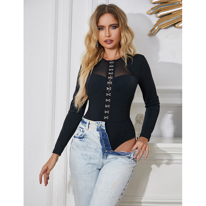 Боди с длинными рукавами Star Night и пряжками на крючках, черный (без коробки)