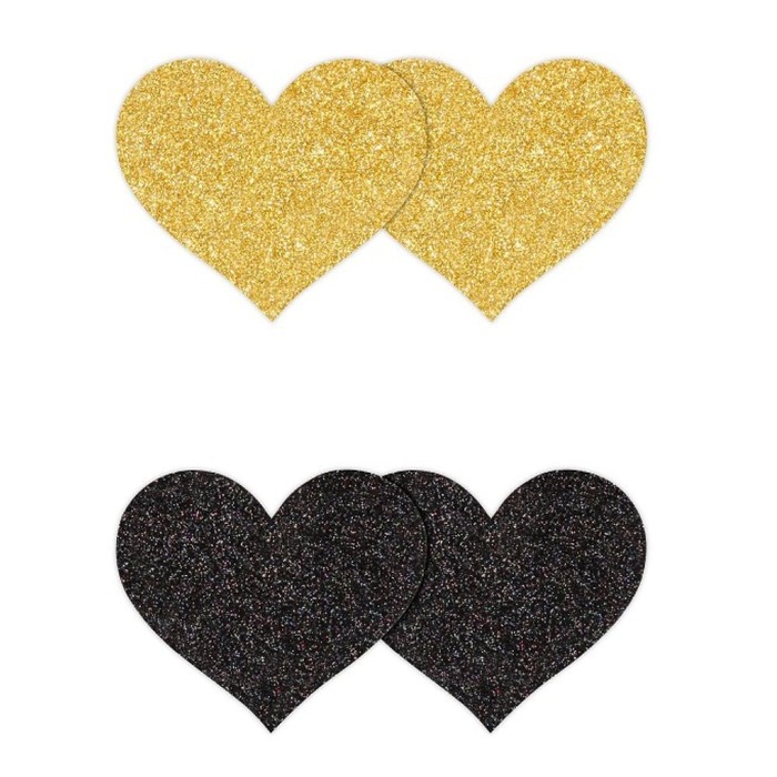 Набор из 2-х пар пестисов в форме сердца NS Novelties Pretty Pasties Glitter Hearts, черный/золотой