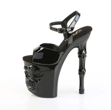Босоножки Rapture-809, каблук 8 дюймов, ремешком на щиколотке с черепом и 4 дюймами, чёрный лак/чёрный