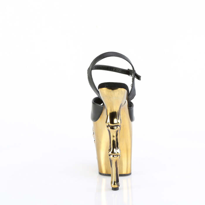 Босоножки Rapture-809-LT *8-дюймовый каблук-косточка, 4-дюймовый ремешок на щиколотке с черепом и светодиодной подсветкой, черная искусственная кожа/золото