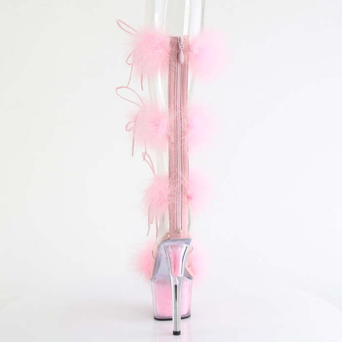 Босоножки Adore-728F, каблук 7 дюймов, высота 2 3/4 дюйма, меховая отделка марабу, молния сзади, прозрачный/розовый