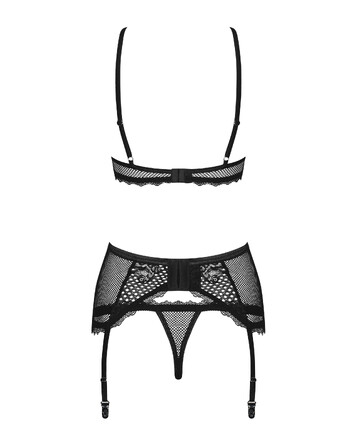 Комплект зі шнурівкою та поясом для панчох Obsessive Basitta, чорний, L/XL