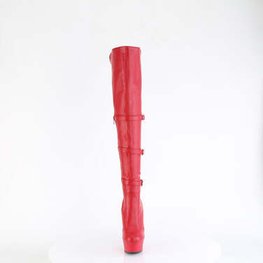 Ботинки Delight-3018, каблук 6 дюймов, ремешок OTK с тройной пряжкой шириной 1 3/4 дюйма, боковая молния, красная эластичная искусственная кожа