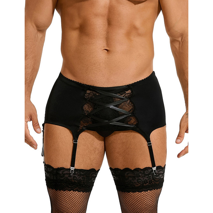 Мужской пояс кружевной с подвязками Star Night черный, M