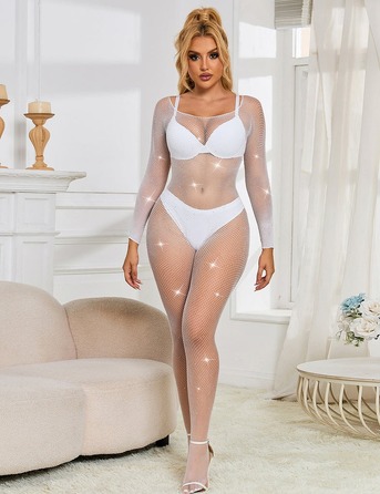 Комбинезон сетка со стразами Star Night и открытым доступом, белый, XS-M