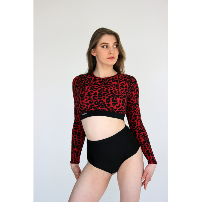 Animal Prints – Рашгард З Довгим Рукавом Для Pole Dance, Heels та Сценічних Виступів - червоний леопард