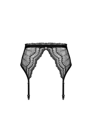 Пояс для чулок кружевной Obsessive Isabellia, с бантиком, черный, L/XL