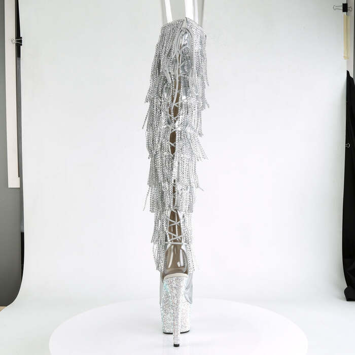 Сапоги Bejeweled-3019RSF-7, каблук 7 дюймов, PF 2 3/4 дюйма, открытые носки и пятка, серебристые, с боковой молнией