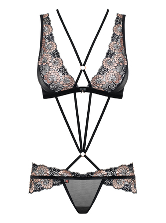 Мереживне боді Obsessive 873-SEA-1 з візерунками, чорний, S/M