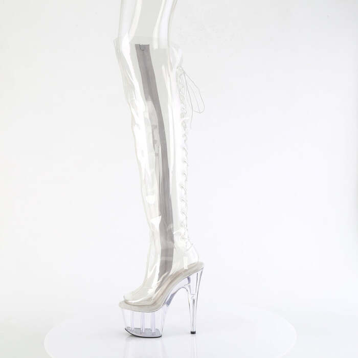 Чоботи Adore-3019C *7-дюймовий каблук, 2 3/4-дюймові чоботи з відкритим носком/вище коліна, блискавка збоку, прозорі