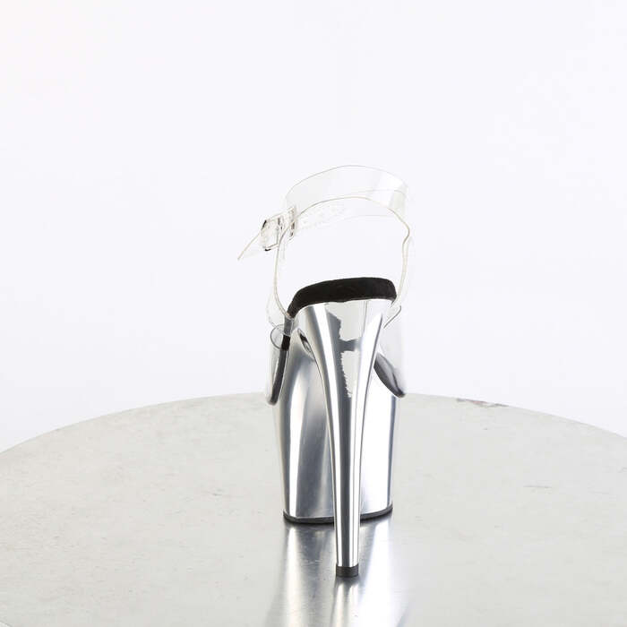 Босоніжки Adore-708 на підборах 7 дюймів, босоніжки з ремінцем на щиколотці 2 3/4 дюйма з хромованим покриттям Btm, прозорі/срібні