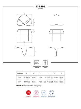 Комплект белья из красного кружевного гипюра из 3-х предметов Obsessive Adore 838, размер S/M