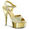 Босоніжки Pleaser Delight-609G на підборах 6 дюймів, 1 3/4 дюйма, золотисті хромовані босоніжки з ремінцем на щиколотці, золотисті