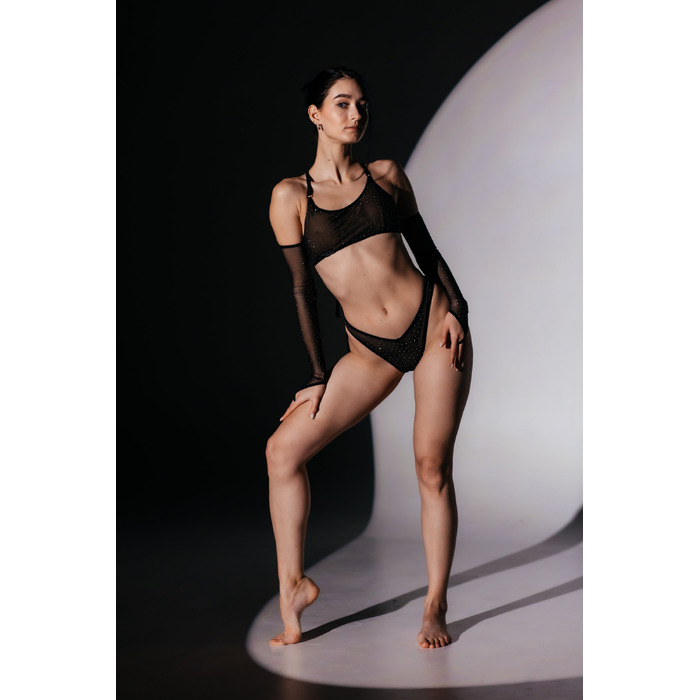 SKINELLE Crystal Mesh Комплект— Блискучий Сет із Сітки з Кристалами для Сцени, Пілона та Танців на Підборах - чорний