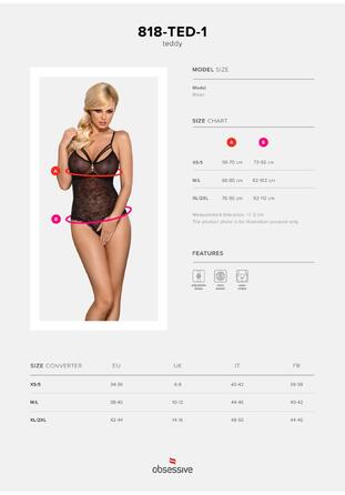 Кружевное боди черное 818-TED-1 teddy M/L