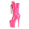 Ботинки Pleaser Flamingo-1051, каблук 8 дюймов, 4-дюймовый PF, открытый носок, шнуровка, до середины голени, молния сбоку, розовые