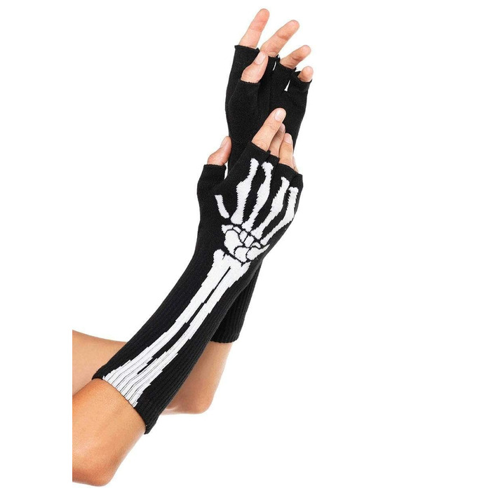Рукавички без пальців Leg Avenue Skeleton Fingerless Gloves, чорні, O/S