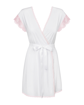 Пеньюар белый с розовым кружевом Obsessive Girlly, S/M