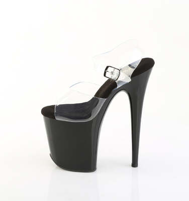 Босоножки Flamingo-808PREM. Каблук 8 дюймов, ремешок на щиколотке 4 дюйма. Цвет: прозрачный/черный.