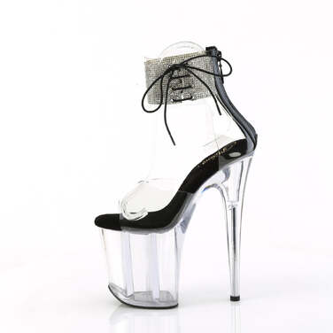 Босоножки Flamingo-824RS *Каблук 8 дюймов, 4-дюймовый манжет на щиколотке, украшенный стразами, молния сзади, чёрный/прозрачный