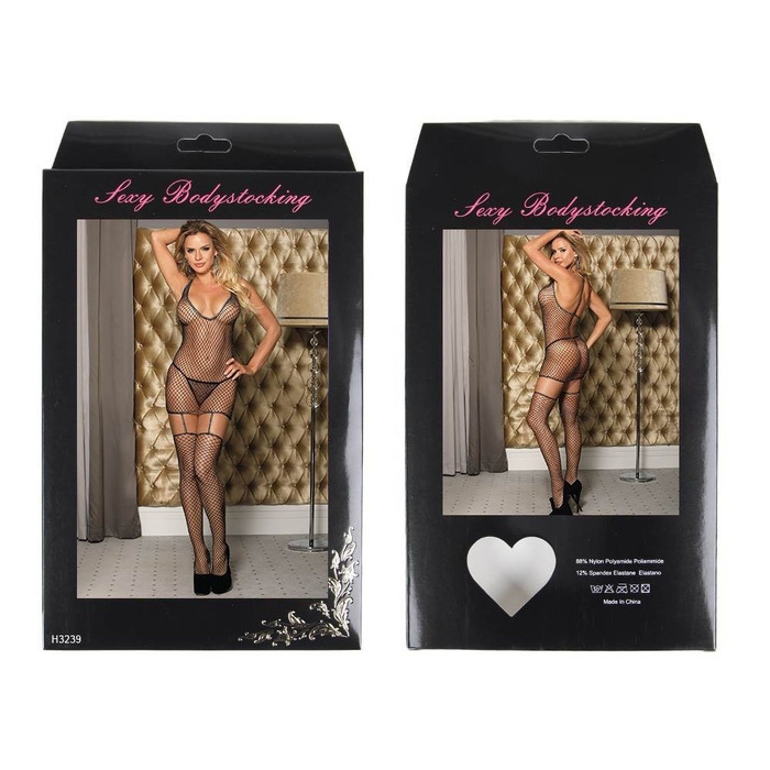 Платье в крупную сетку Star Night с цельнокроеными чулками, черный