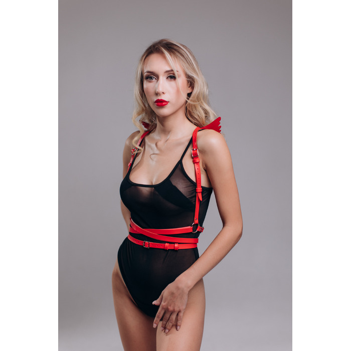 Портупея з крилами 'модель black Angel 3', екошкіра, ручна робота, червоний