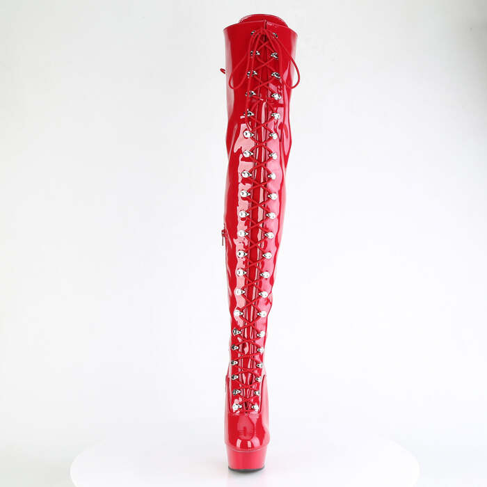 Boots Delight-3022, каблук 6 дюймов, ботфорты со шнуровкой 1 3/4 дюйма, молния 1/2 дюйма внутри, красные