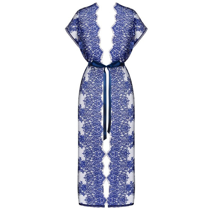 Пеньюар полупрозрачный с кружевом Obsessive Flowlace синий, S/M