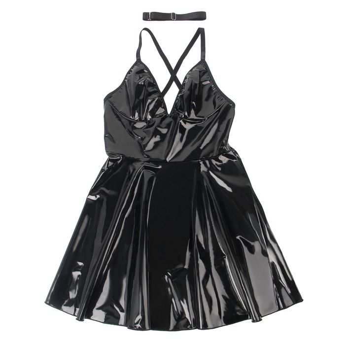 Платье с чокером, глянцевое Star Night Wet Look с имитацией винила, черное, S