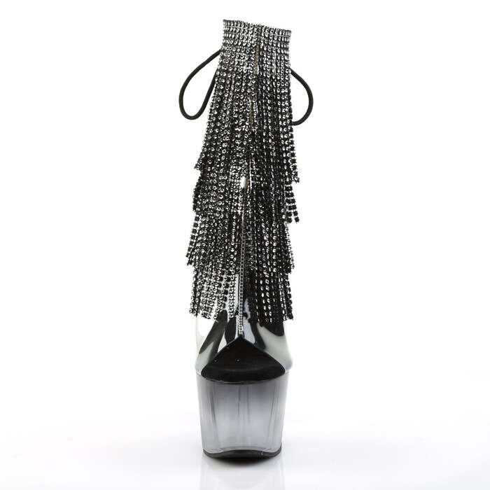 Чоботи Adore-1017RSFT на підборах 7 дюймів, 2 3/4 дюйма з відкритим носком/підбором, шнурівкою та бахромою, прозорі/чорні