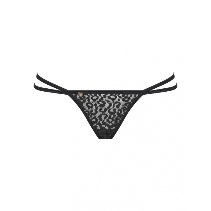 Трусики стрінги з ланцюжками Obsessive Pantheria thong black L/XL