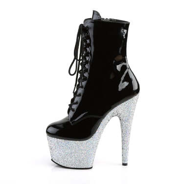 Чоботи Adore-1020LG *7 дюймів на підборах, 2 3/4 дюйма до щиколотки, з блискавкою збоку, чорні/срібні