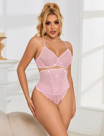 Сексуальний рожевий комплект Star Night з декоративними стразами та ланцюжками, M