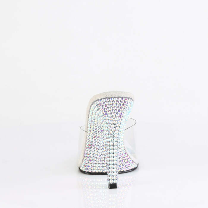 Шльопанці Gala-01DML на підборах 4 1/2 дюйма з великим (4 мм) RS, прозорі/сріблясті AB RS