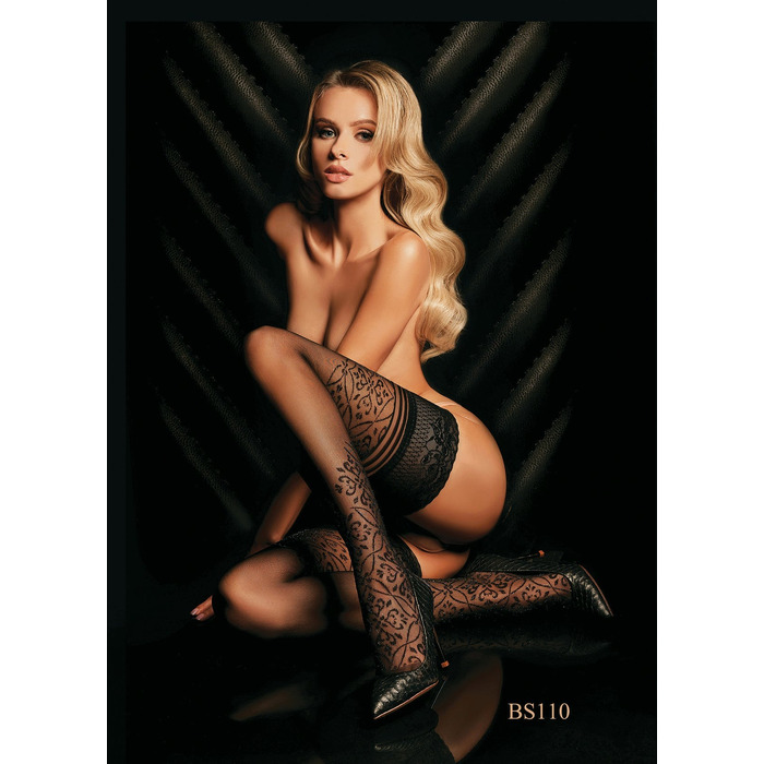 Чулки черные Ballerina's Secret с кружевом на силиконовой ленте и узорами по всей длине, L/XL