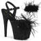 Босоножки Pleaser Adore-709F, каблук 7 дюймов, ремешком на щиколотке шириной 2 3/4 дюйма, с перьями, черная замша