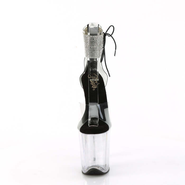 Босоножки Flamingo-824RS *Каблук 8 дюймов, 4-дюймовый манжет на щиколотке, украшенный стразами, молния сзади, чёрный/прозрачный