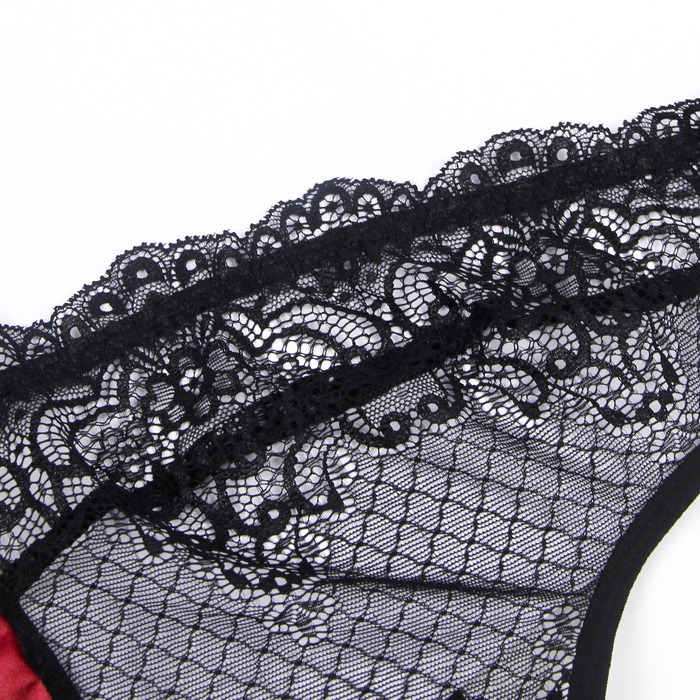 Платье с кружевом Star Night с ошейником и наручниками, бордово-черное, XS-S